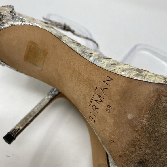 Alexandre Birman Sandals Heels Snake Print Metallic Leather Ankle Strap Size 8.5